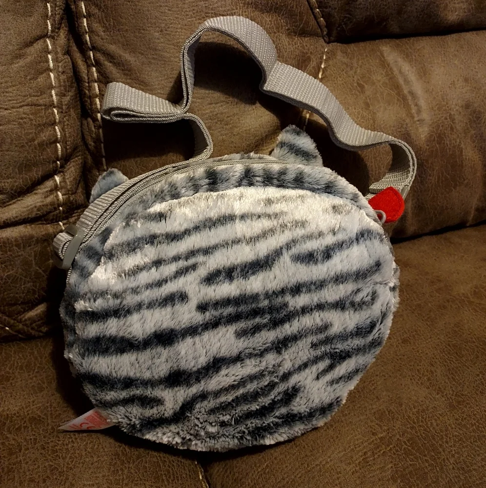 Ty Plush cat mini crossbody with Pink and Gray Stripes